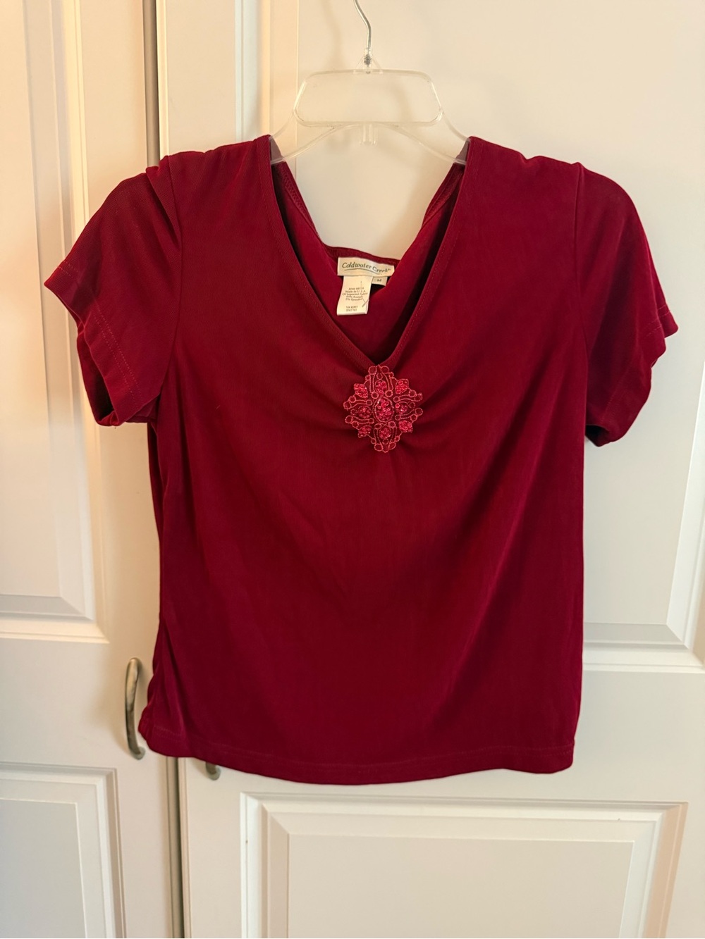Women's Red Knit Top with Embellishment